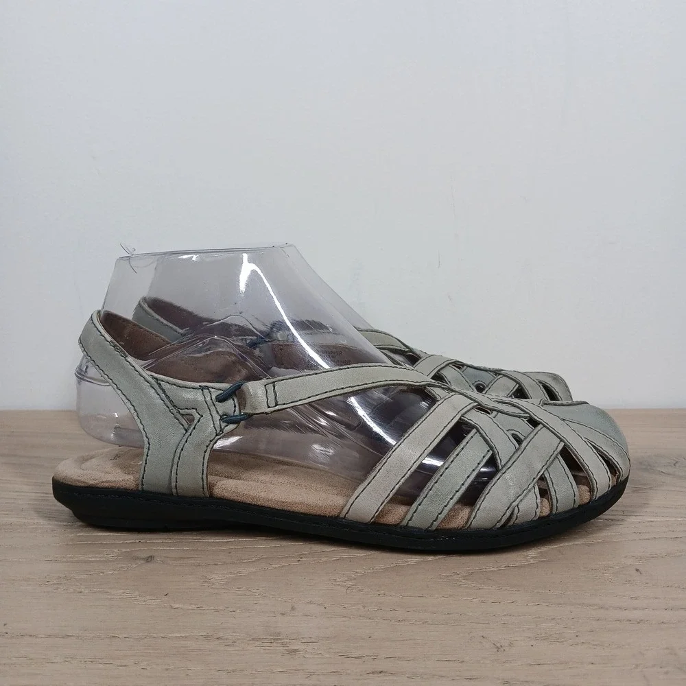 Earth Origins Belle Brielle Sandals Womens 7.5 Blue Gray Leather Fisherman Boho